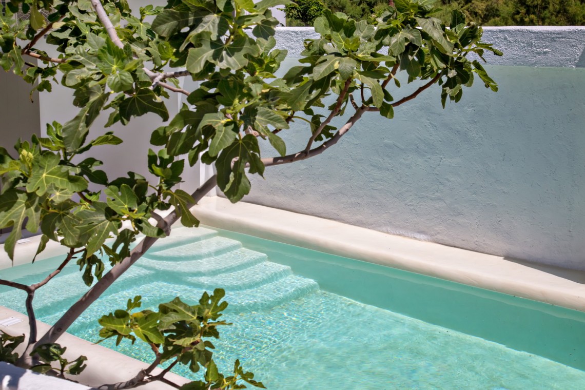 Ιδιωτική πισίνα της Beachside Villa με θέα στο Αιγαίο.