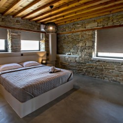 Large double bedroom with ensuite walk-in shower at VF Villa in Agios Fokas, Tinos.