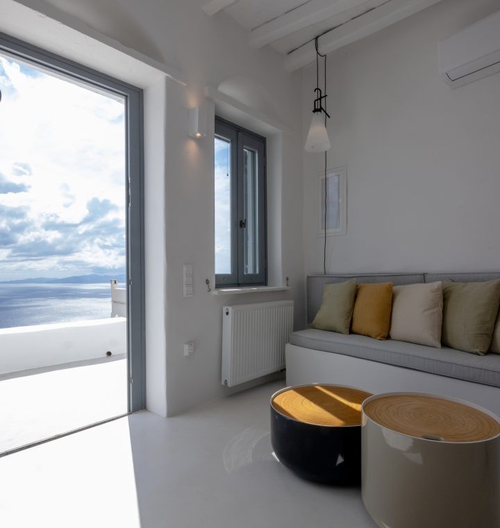 Stunning Aegean Sea view from the outdoor sitting area of Sterni House in Isternia, Tinos.