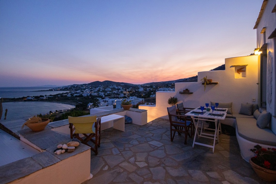 Panoramic Aegean Sea view from the terrace at Vivant Blue Mansion, Tinos.