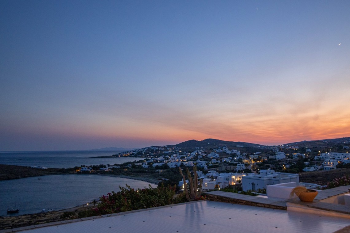 Panoramic Aegean Sea view from the terrace at Vivant Blue Mansion, Tinos.