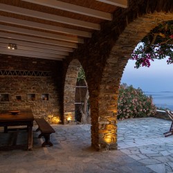 Panoramic Aegean Sea view from the terrace at Vivant Blue Mansion, Tinos.