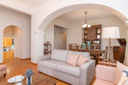Traditional living room with modern furniture in Estia Summer House, Tinos.