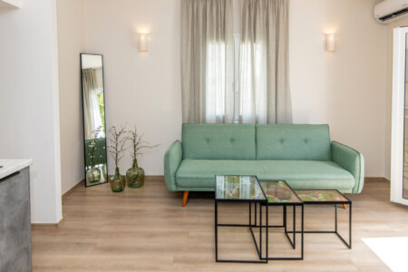 Contemporary and calming living area in Local Living House, offering a stylish and peaceful environment in Tinos Town.