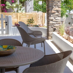 View from Ohana Suite’s private terrace overlooking the Aegean Sea in Arnados, Tinos.