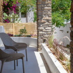 View from Ohana Suite’s private terrace overlooking the Aegean Sea in Arnados, Tinos.